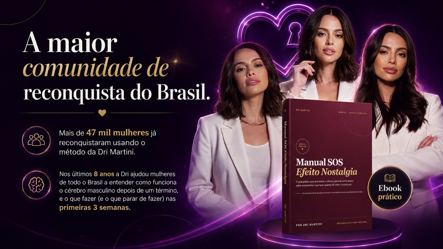 La mayor comunidad de reconquista en español. Más de 47 mil mujeres ya reconquistaron con el método de Dri Martini.